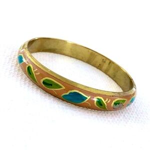 Vintage Hand Painted Enamel Brass Bangle Bracelet